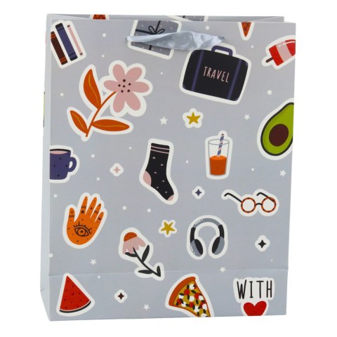Torba Prezentowa Naklejki Kolorowe Znaczki 32 x 26 x 12 cm LEAN