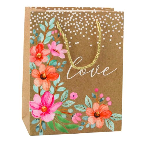 Torba Prezentowa Napis Love Kwiaty 23 x 18 x 10,5 cm LEAN