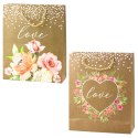 Torba Prezentowa Napis Love Kwiaty Brokat 32 x 26 x 10 cm LEAN