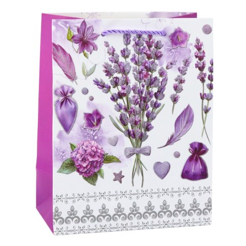 Torba Prezentowa Papierowa Lawenda Brokatowe Elementy 23 x 18 x 10,5 cm LEAN