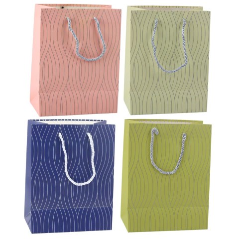 Torba Prezentowa Papierowa Srebrne Linie Faliste 23 x 18 x 10,5 cm LEAN