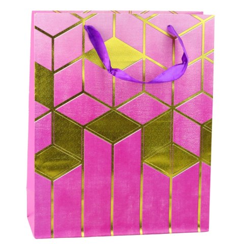 Torba Prezentowa Papierowa Wzory Geometryczne Złote 32 x 26 x 12 cm LEAN