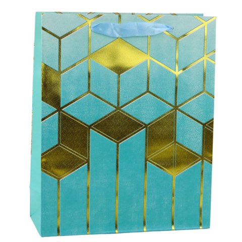 Torba Prezentowa Papierowa Wzory Geometryczne Złote 32 x 26 x 12 cm LEAN