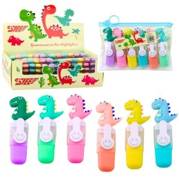 Zestaw Mini Zakreślacze Z Dinozaurem W Etui Kolorowe 6szt 8cm LEAN
