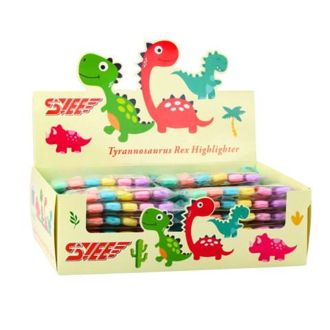 Zestaw Mini Zakreślacze Z Dinozaurem W Etui Kolorowe 6szt 8cm LEAN