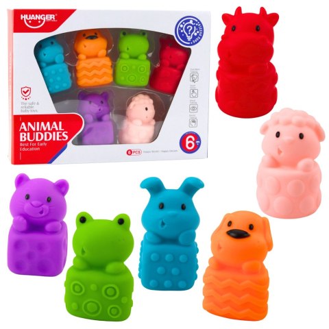 Zestaw Miękkich Gumowych Klocków Kolorowe Zwierzątka 6el. LEAN Toys