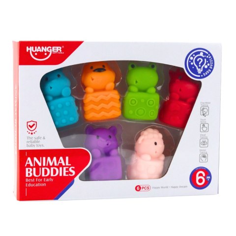 Zestaw Miękkich Gumowych Klocków Kolorowe Zwierzątka 6el. LEAN Toys