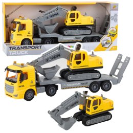 Ciężarówka Laweta Koparka Gąsienicowa Ruchoma Światła Dźwięki Żółta LEAN Toys