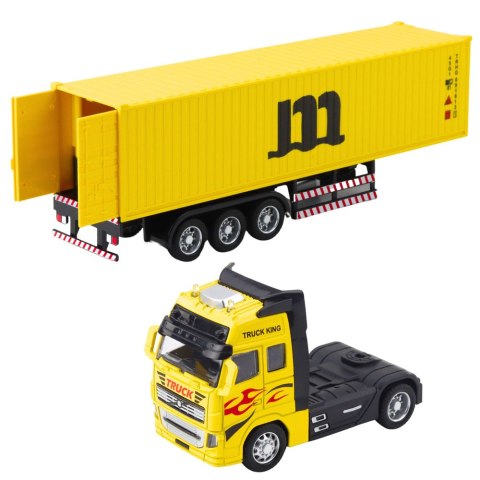 Ciężarówka Z Kontenerem Metalowa Kabina Napęd Pull Back Żółta LEAN Toys