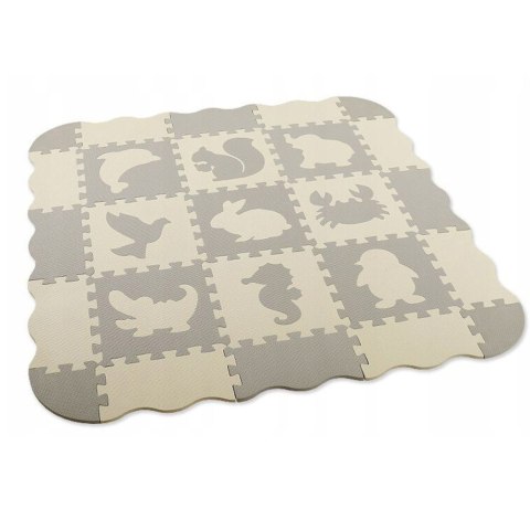 Miękkie Puzzle Mata Edukacyjna Kojec Pianka EVA Beżowe Szare 25 el. LEAN Toys