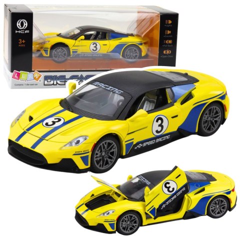 Samochód Metalowy Sportowy Światła Dźwięki Napęd Żółty 1:22 LEAN Toys