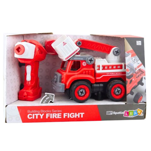 Wóz Strażacki Z Wysięgnikiem Do Skręcania Zdalnie Sterowany Wkrętarka 2w1 LEAN Toys
