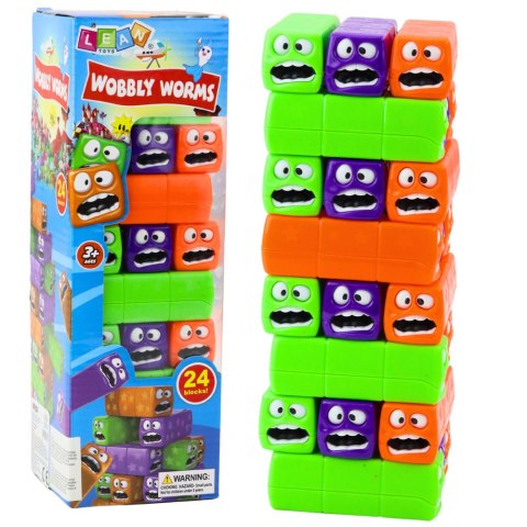 Gra Zręcznościowa Wieża 24 Klocki Z Buźkami Kolorowe LEAN Toys