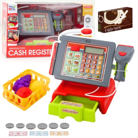 Kasa Sklepowa Dla Dzieci Akcesoria Koszyk Owoce Światła Dźwięki Czerwona LEAN Toys