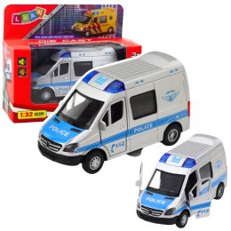 Samochód Policyjny Metalowy Z Napędem Pull Back Światła Dźwięki 1:32 LEAN Toys