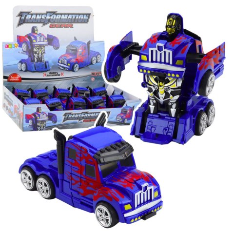 Ciężarówka Auto Robot 2w1 Napęd Czerwone Wzory Niebieska LEAN Toys