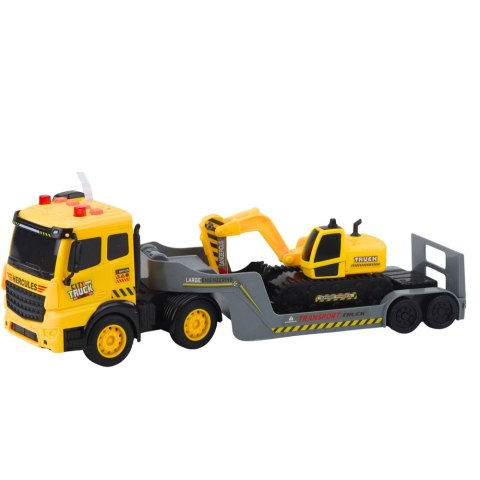 Ciężarówka Laweta Z Koparką Gąsienicową Obrotowa 360° Żółta 1:16 LEAN Toys