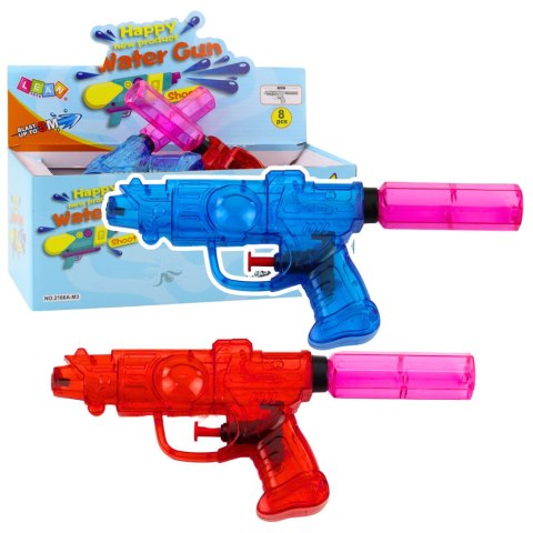 Mały Przeźroczysty Pistolet Na Wodę Zasięg 8m Czerwony Niebieski Mix LEAN Toys