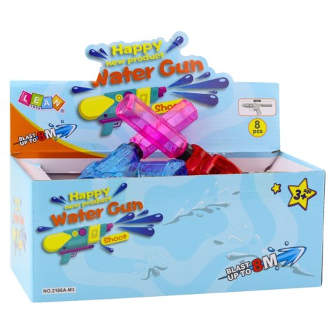 Mały Przeźroczysty Pistolet Na Wodę Zasięg 8m Czerwony Niebieski Mix LEAN Toys