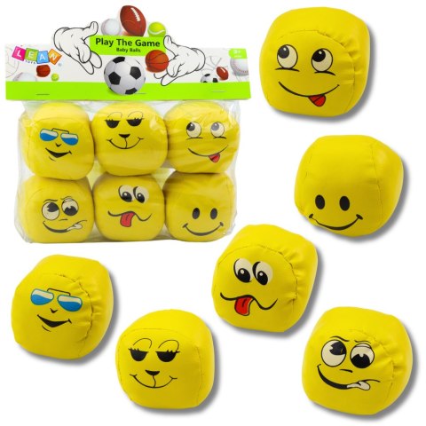 Miękkie Piłki Sportowe Emotki Żółte Zestaw 6szt 7cm LEAN TOYS