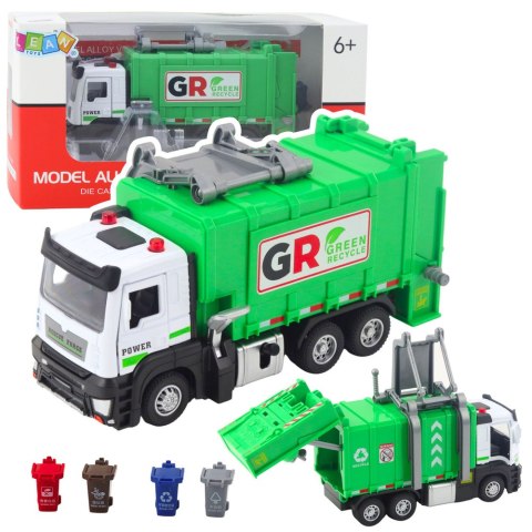 Śmieciarka Z Napędem 4 Pojemniki Na Śmieci Światła Dźwięki Zielona LEAN Toys