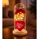 Wieczna Róża w Kopule z Oświetleniem LED Czerwona z Serduszkiem 18,5x8cm LEAN