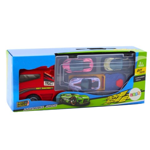 Ciężarówka z Garażem Z Autkami Wyrzutnia 3szt Czerwona LEAN Toys