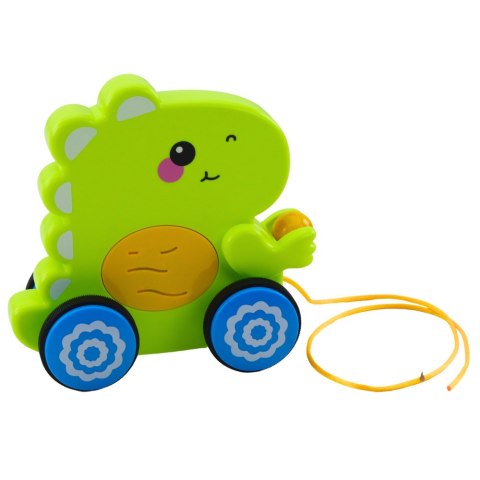 Dinozaur Na Sznurku Jeżdżący Do Ciągnięcia Dla Malucha Grzechotka Zielony LEAN Toys