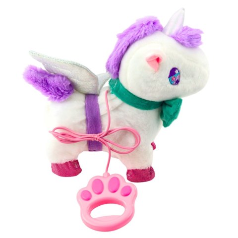 Interaktywny Jednorożec Na Smyczy Chodzi Dźwięki Galopu Odpinane Skrzydła LEAN Toys