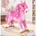 Koń Na Biegunach Dźwięki Rusza Pyskiem Ogonem Różowy 74 cm LEAN Toys
