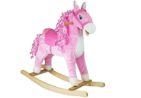 Koń Na Biegunach Dźwięki Rusza Pyskiem Ogonem Różowy 74 cm LEAN Toys
