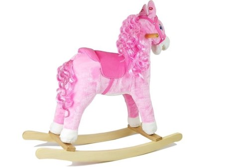 Koń Na Biegunach Dźwięki Rusza Pyskiem Ogonem Różowy 74 cm LEAN Toys