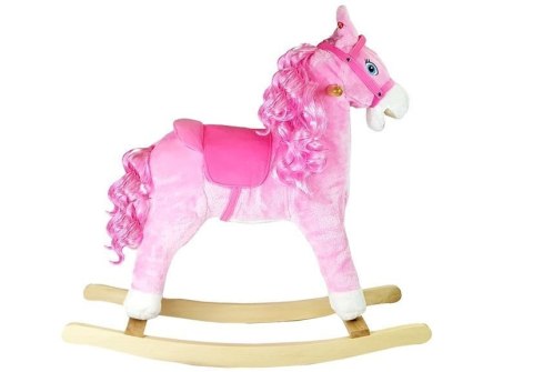 Koń Na Biegunach Dźwięki Rusza Pyskiem Ogonem Różowy 74 cm LEAN Toys