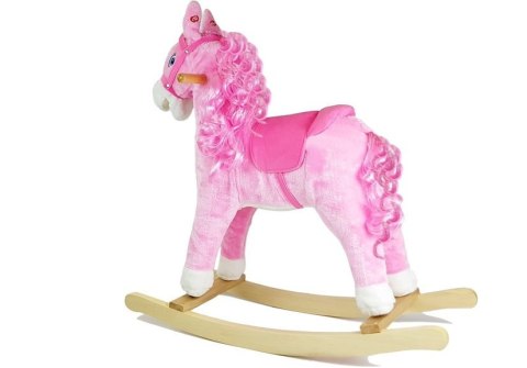 Koń Na Biegunach Dźwięki Rusza Pyskiem Ogonem Różowy 74 cm LEAN Toys