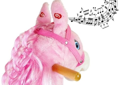Koń Na Biegunach Dźwięki Rusza Pyskiem Ogonem Różowy 74 cm LEAN Toys