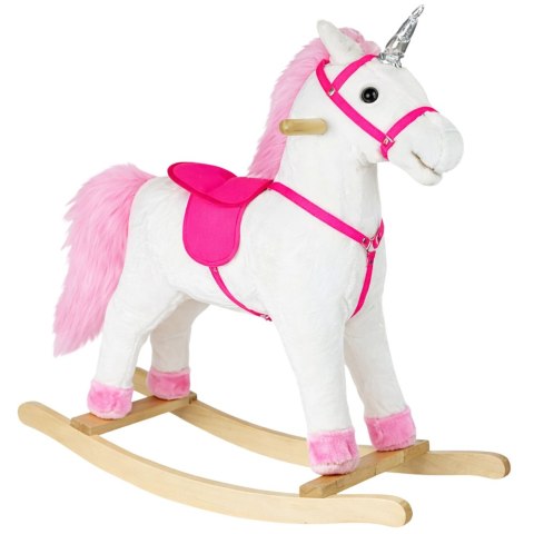 Koń Na Biegunach Jednorożec Dźwięki Rusza Pyskiem Ogonem Biały 74 cm LEAN Toys
