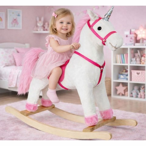 Koń Na Biegunach Jednorożec Dźwięki Rusza Pyskiem Ogonem Biały 74 cm LEAN Toys