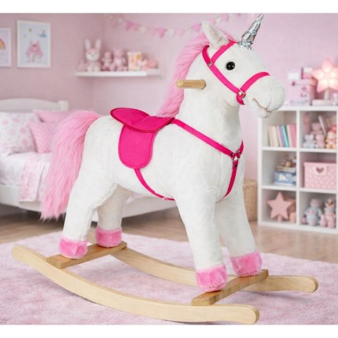 Koń Na Biegunach Jednorożec Dźwięki Rusza Pyskiem Ogonem Biały 74 cm LEAN Toys