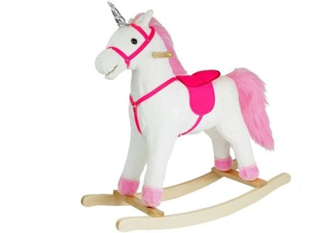 Koń Na Biegunach Jednorożec Dźwięki Rusza Pyskiem Ogonem Biały 74 cm LEAN Toys