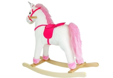 Koń Na Biegunach Jednorożec Dźwięki Rusza Pyskiem Ogonem Biały 74 cm LEAN Toys