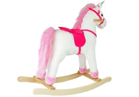 Koń Na Biegunach Jednorożec Dźwięki Rusza Pyskiem Ogonem Biały 74 cm LEAN Toys