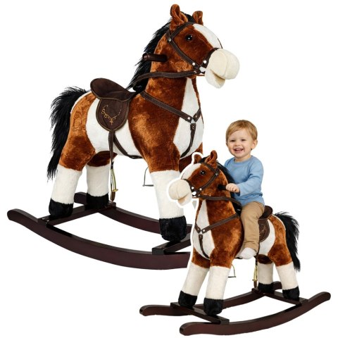 Koń Na Biegunach Rusza Pyskiem Ogonem Dźwięki Ciemnobrązowy 74 cm LEAN Toys