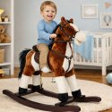 Koń Na Biegunach Rusza Pyskiem Ogonem Dźwięki Ciemnobrązowy 74 cm LEAN Toys
