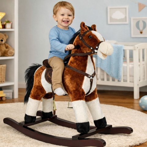 Koń Na Biegunach Rusza Pyskiem Ogonem Dźwięki Ciemnobrązowy 74 cm LEAN Toys