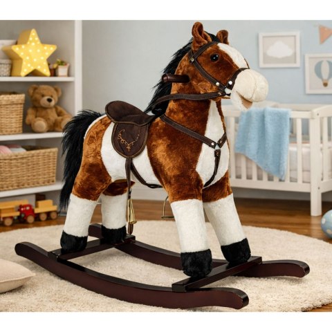 Koń Na Biegunach Rusza Pyskiem Ogonem Dźwięki Ciemnobrązowy 74 cm LEAN Toys