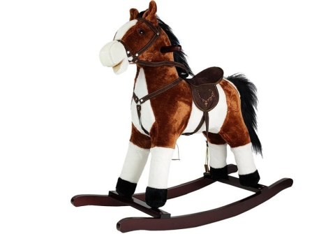 Koń Na Biegunach Rusza Pyskiem Ogonem Dźwięki Ciemnobrązowy 74 cm LEAN Toys