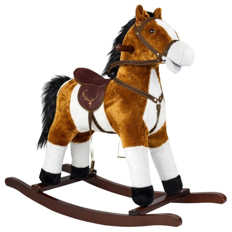 Koń Na Biegunach Rusza Pyskiem Ogonem Dźwięki Jasnobrązowy 74 cm LEAN Toys