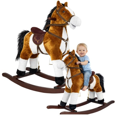 Koń Na Biegunach Rusza Pyskiem Ogonem Dźwięki Jasnobrązowy 74 cm LEAN Toys