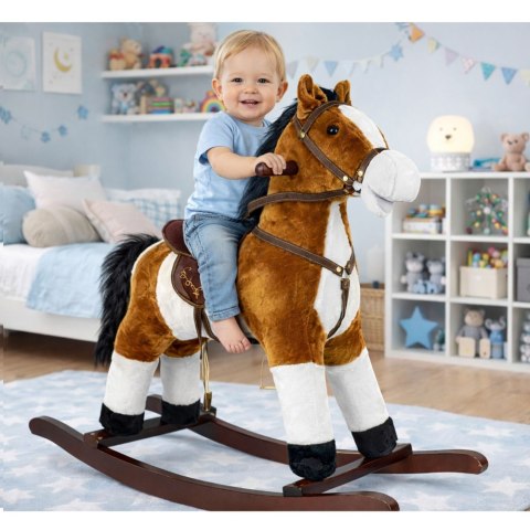 Koń Na Biegunach Rusza Pyskiem Ogonem Dźwięki Jasnobrązowy 74 cm LEAN Toys