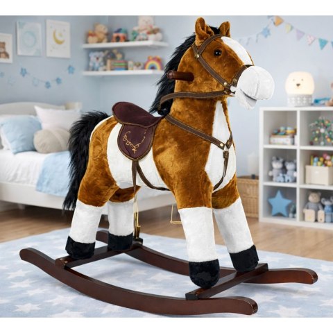 Koń Na Biegunach Rusza Pyskiem Ogonem Dźwięki Jasnobrązowy 74 cm LEAN Toys